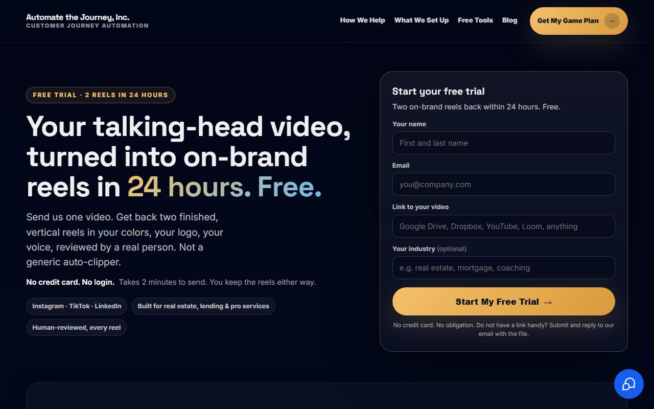 Product landing page built by Automate the Journey