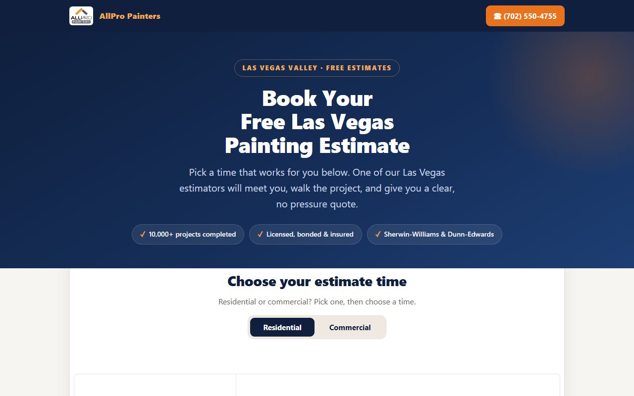 Local service booking landing page built for a painting company