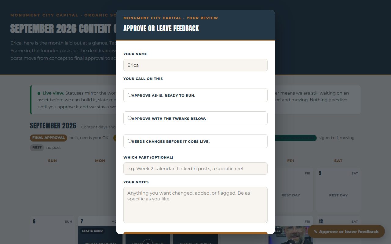 Planned social posts reviewed and approved before going live
