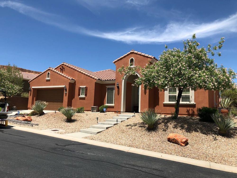 A real AllPro Painters exterior repaint, a terracotta stucco home in the desert Southwest